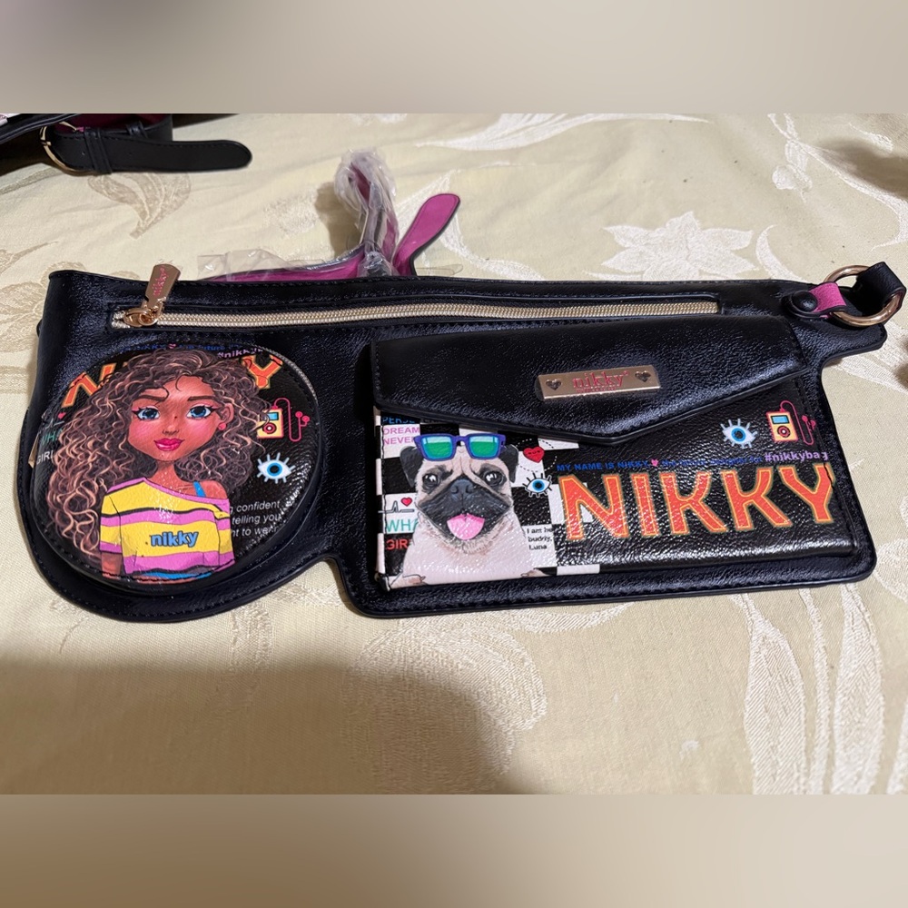 Nikky Black Crossbody Bag with Graphic Design